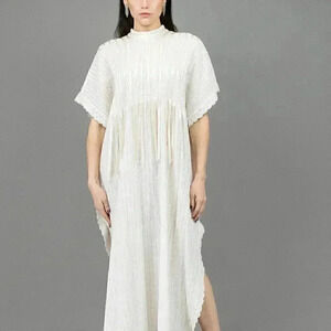 Vintage 70s White Caftan Size Medium Boho Chic Long Maxi‎ Dress Summer Wedding